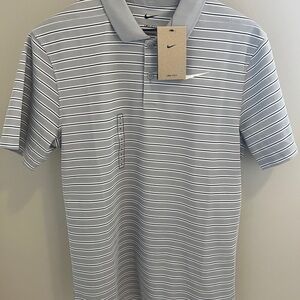 Nike Men's Gray Striped Dri-Fit Golf Polo Shirt size small